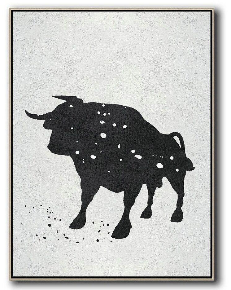 Huge Abstract Canvas Art,Black And White Minimal Painting On Canvas - Oversized Custom Canvas Art